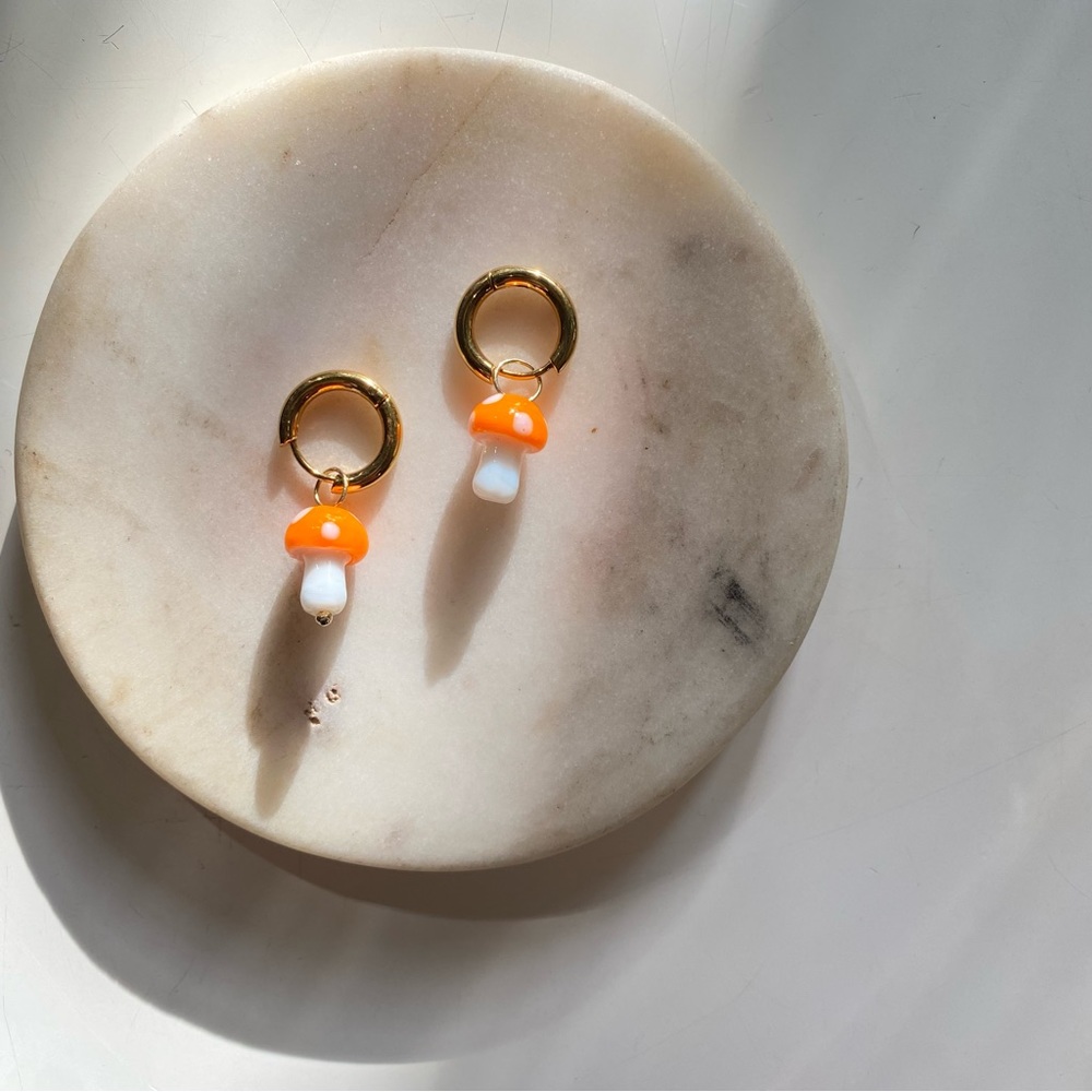 orange glass mushroom earrings